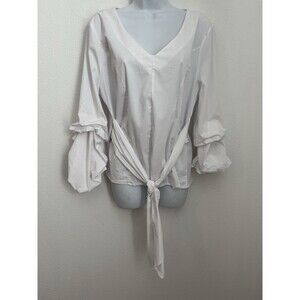 Express Womens Top Large White Short Sleeves Puff Sleeves Casual Business